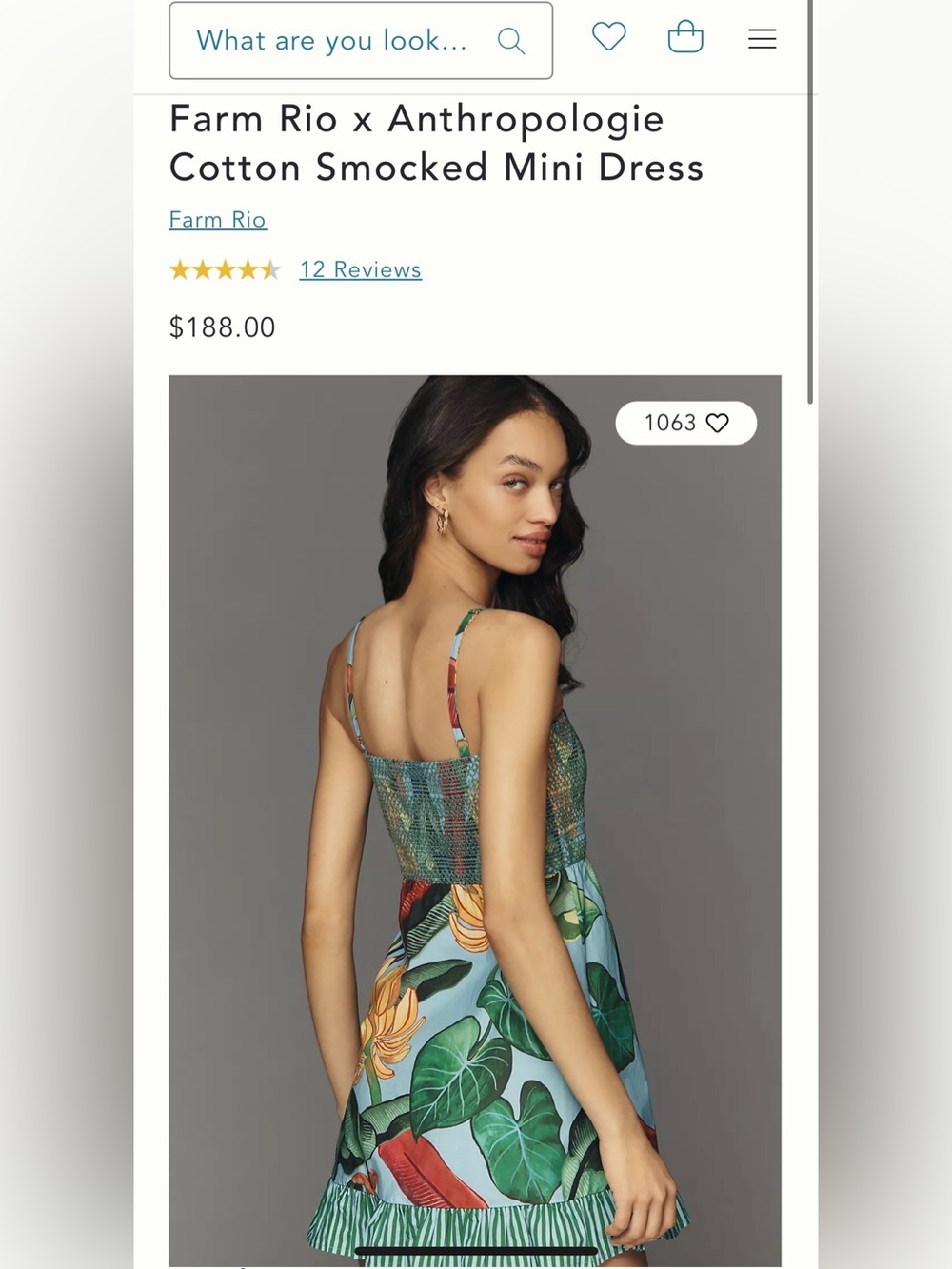 NWT Farm Rio x Anthropologie Cotton Smocked Mini Dress - Picture 3 of 7